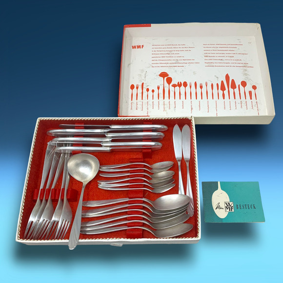 Vintage Lot 26 x WMF Wein Vienna Silverplate Flatware 90 45 MCM Original Box - Picture 3 of 9